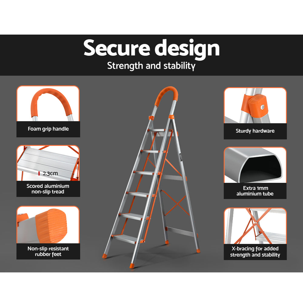Ladders & Scaffolding: Giantz 6 Step Ladder Multi-Purpose Folding Aluminium Light Weight Non Slip Platform
