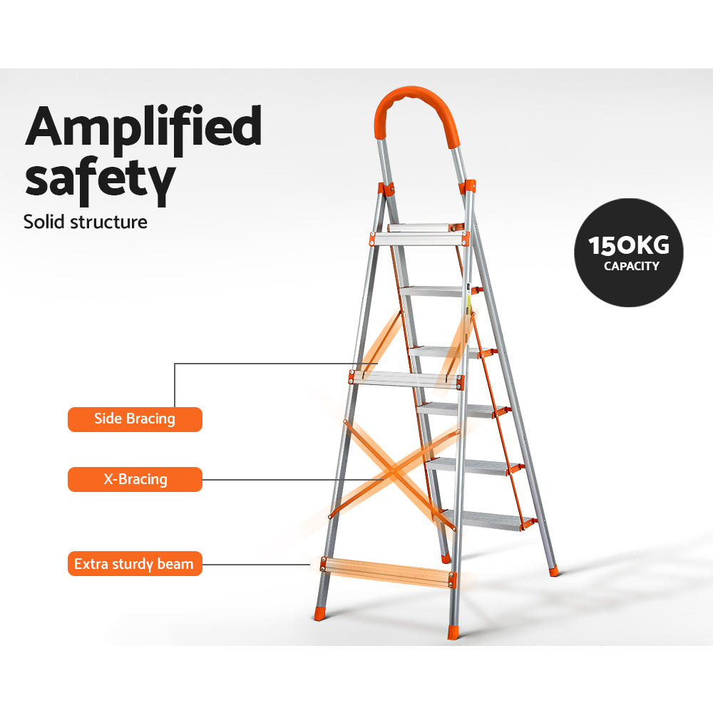 Ladders & Scaffolding: Giantz 6 Step Ladder Multi-Purpose Folding Aluminium Light Weight Non Slip Platform