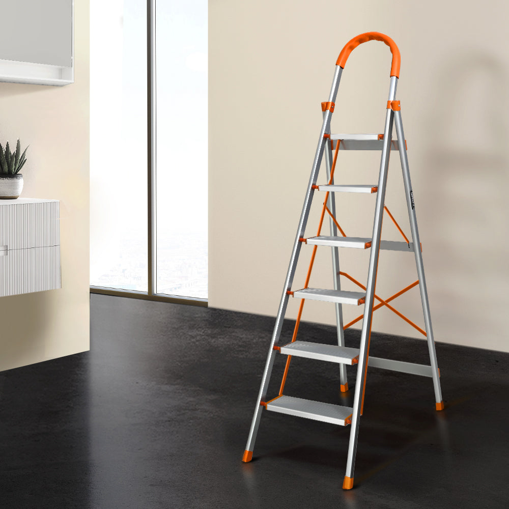 Ladders & Scaffolding: Giantz 6 Step Ladder Multi-Purpose Folding Aluminium Light Weight Non Slip Platform
