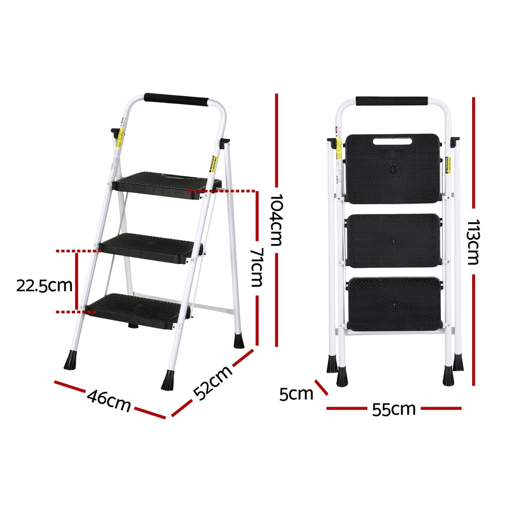 Beds & Bed Frames: Giantz 3 Step Ladder Multi-Purpose Folding Steel Light Weight Platform
