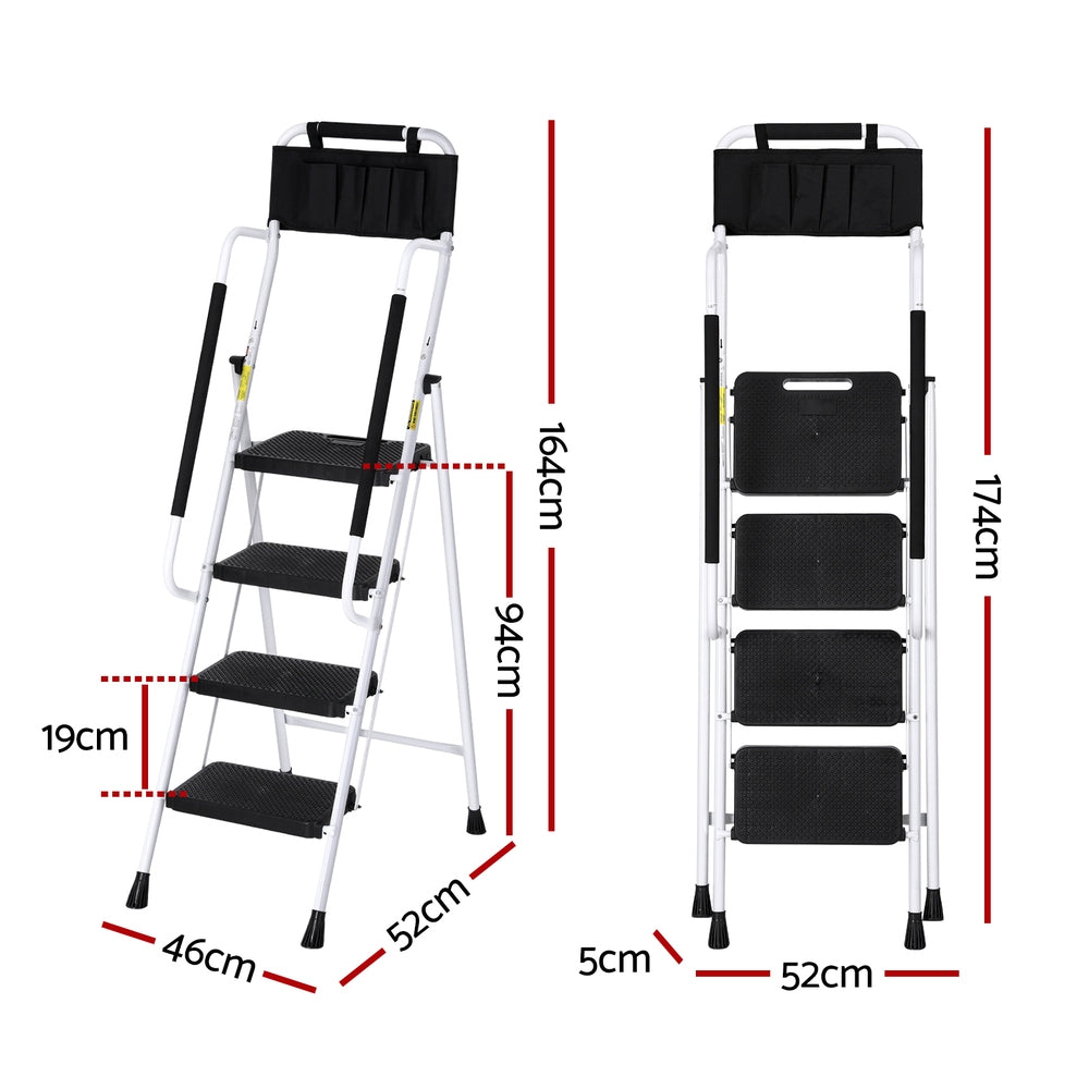 Clothing & Wardrobe Storage: Giantz 4 Step Ladder Multi-Purpose Folding Steel Platform Tool Bag Handrails