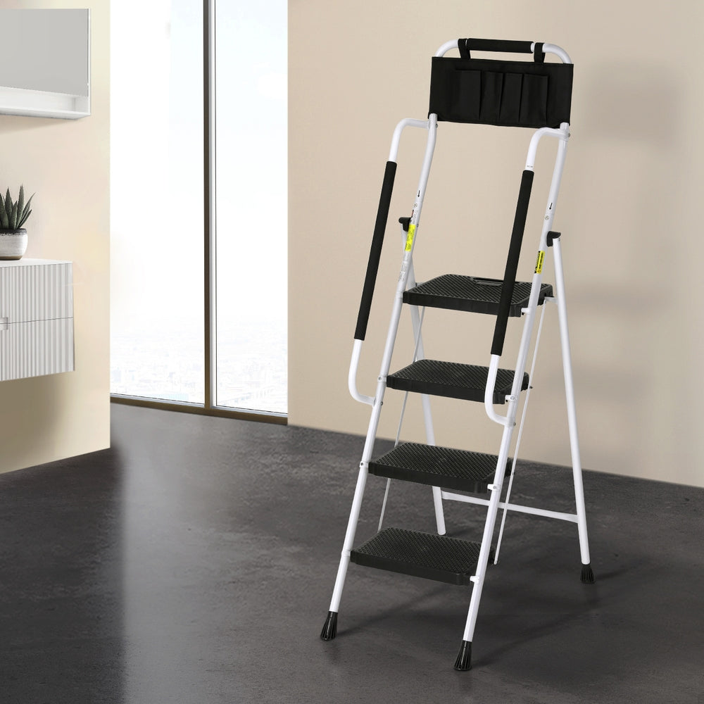 Clothing & Wardrobe Storage: Giantz 4 Step Ladder Multi-Purpose Folding Steel Platform Tool Bag Handrails