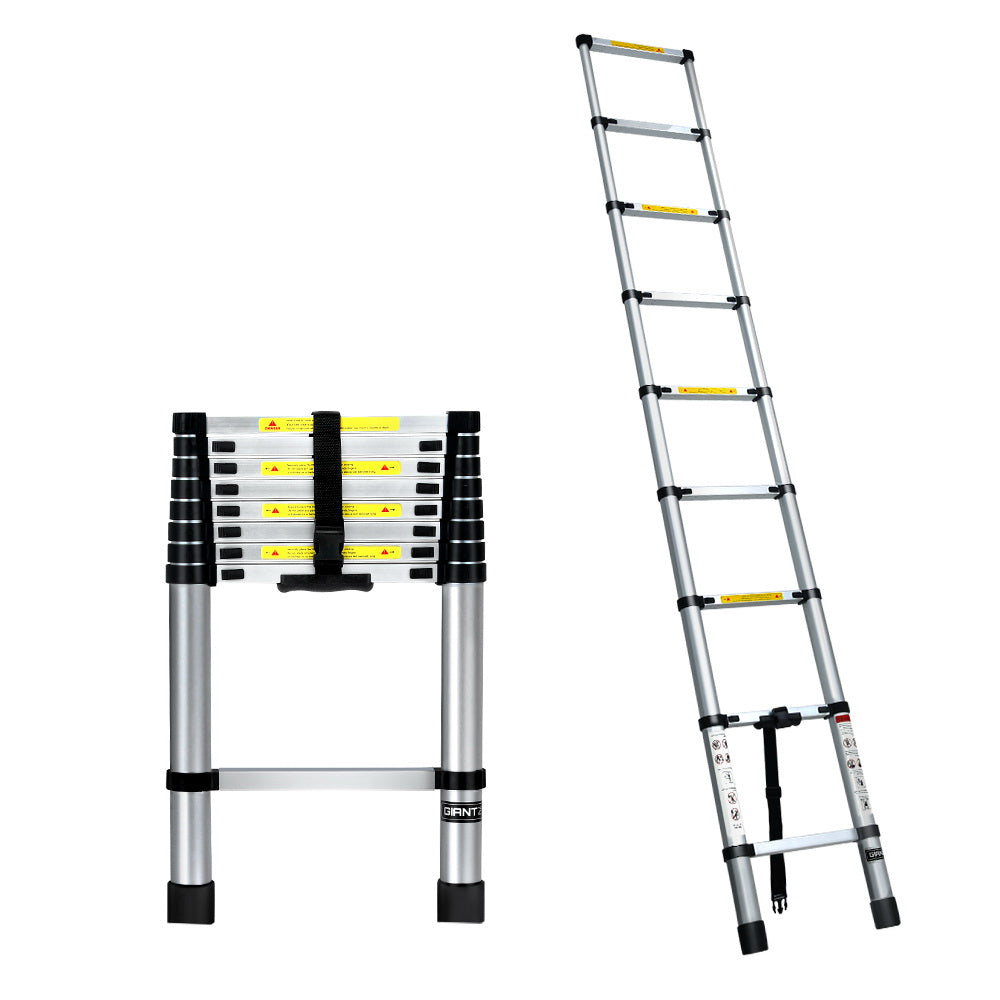 Ladders & Scaffolding: Giantz 2.6M Telescopic Ladder Aluminium Extension Extendable Steps Adjustable Height