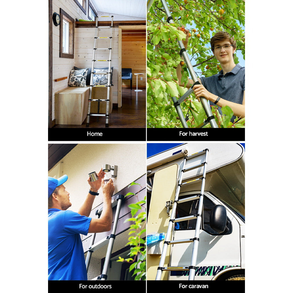 Ladders & Scaffolding: Giantz 2.6M Telescopic Ladder Aluminium Extension Extendable Steps Adjustable Height