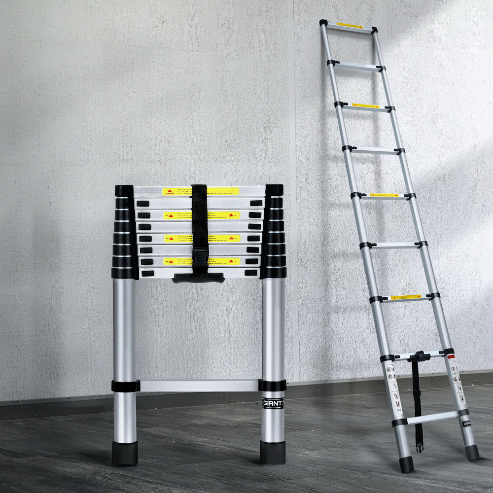 Ladders & Scaffolding: Giantz 2.6M Telescopic Ladder Aluminium Extension Extendable Steps Adjustable Height