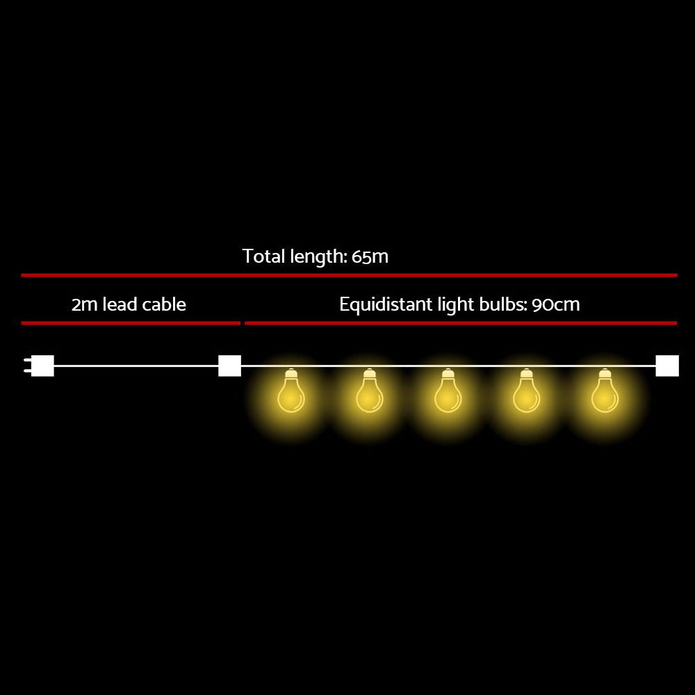 Outdoor Decorations & Lights: 65m LED Festoon String Lights Outdoor Christmas Wedding Waterproof Garden Decor