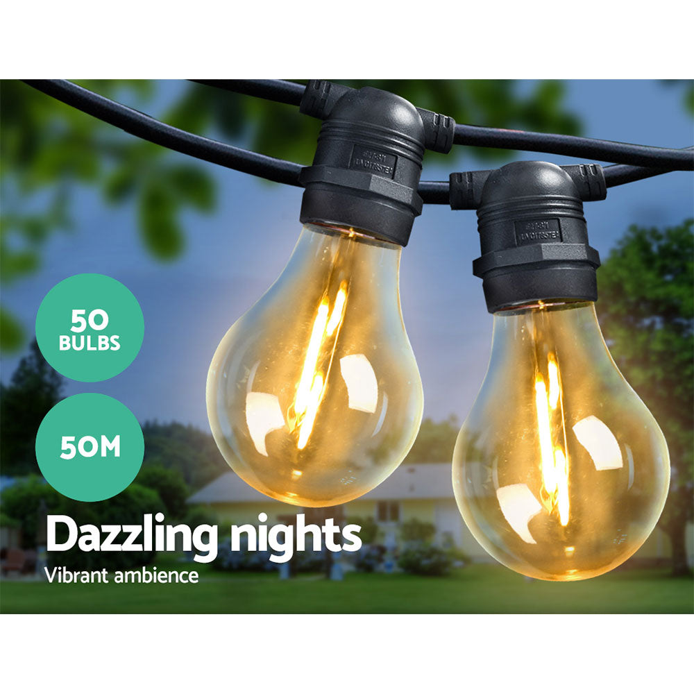Outdoor Decorations & Lights: 50m LED Festoon String Lights Outdoor Christmas Decorations Wedding Garden Party
