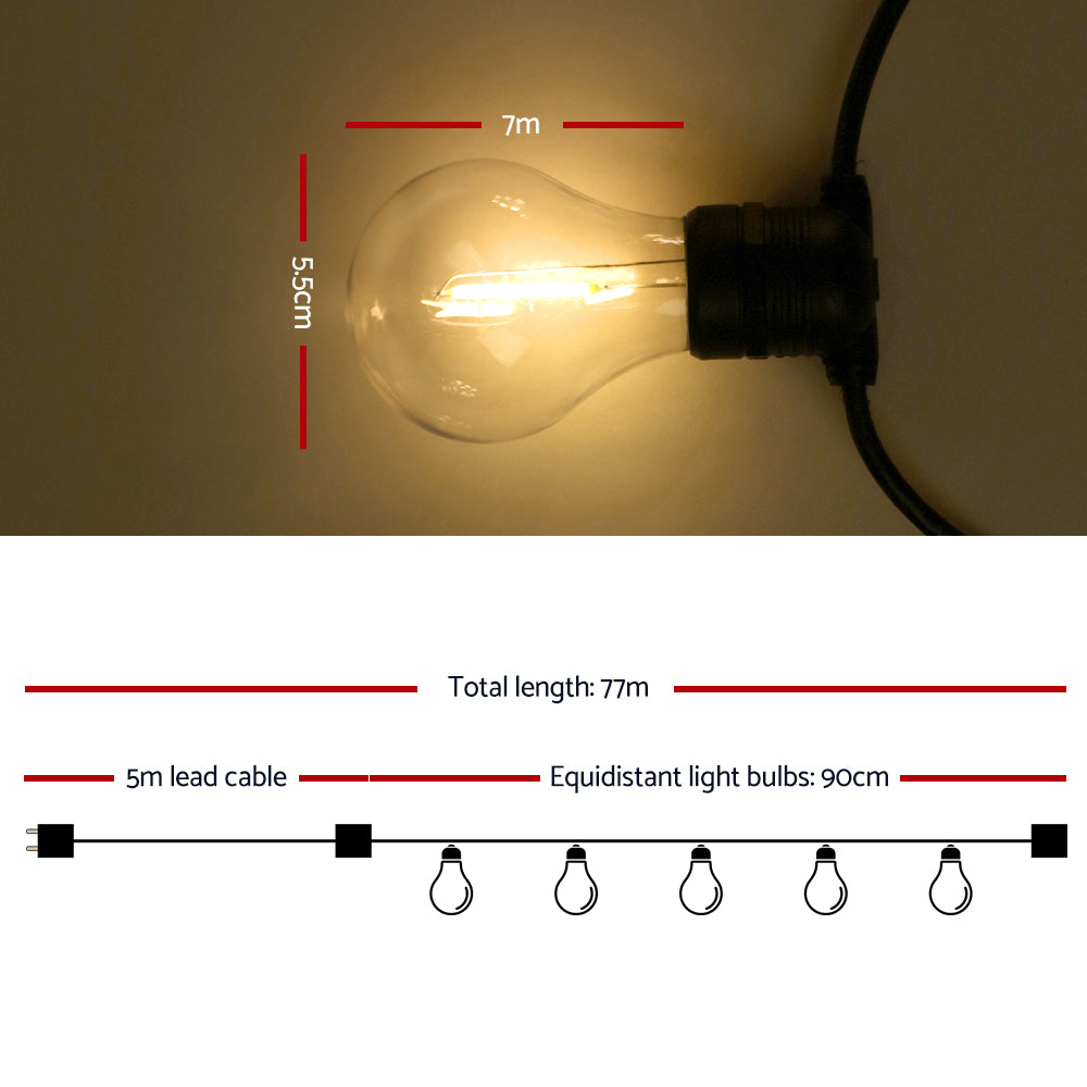 Outdoor Decorations & Lights: 77m LED Festoon String Lights Outdoor Christmas Decorations Wedding Garden Party