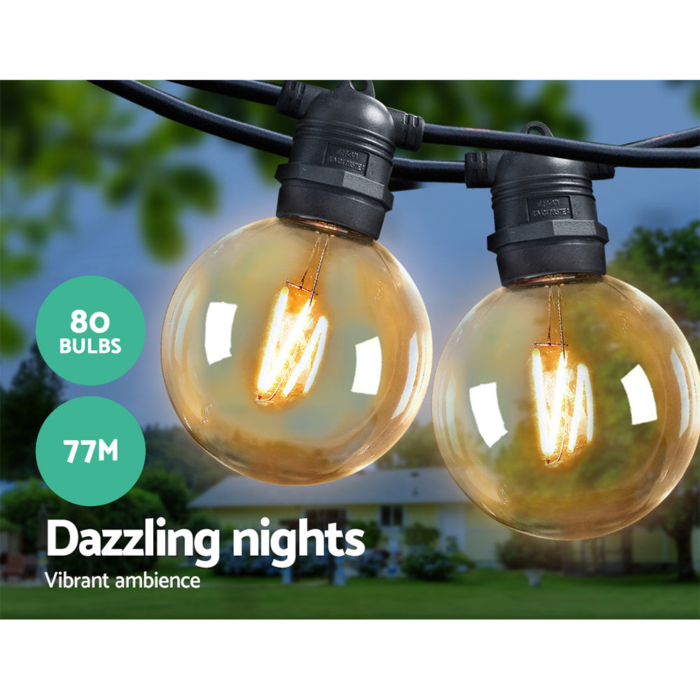 Outdoor Decorations & Lights: Jingle Jollys 77m LED Festoon Lights Sting Lighting Kits Wedding Outdoor Party