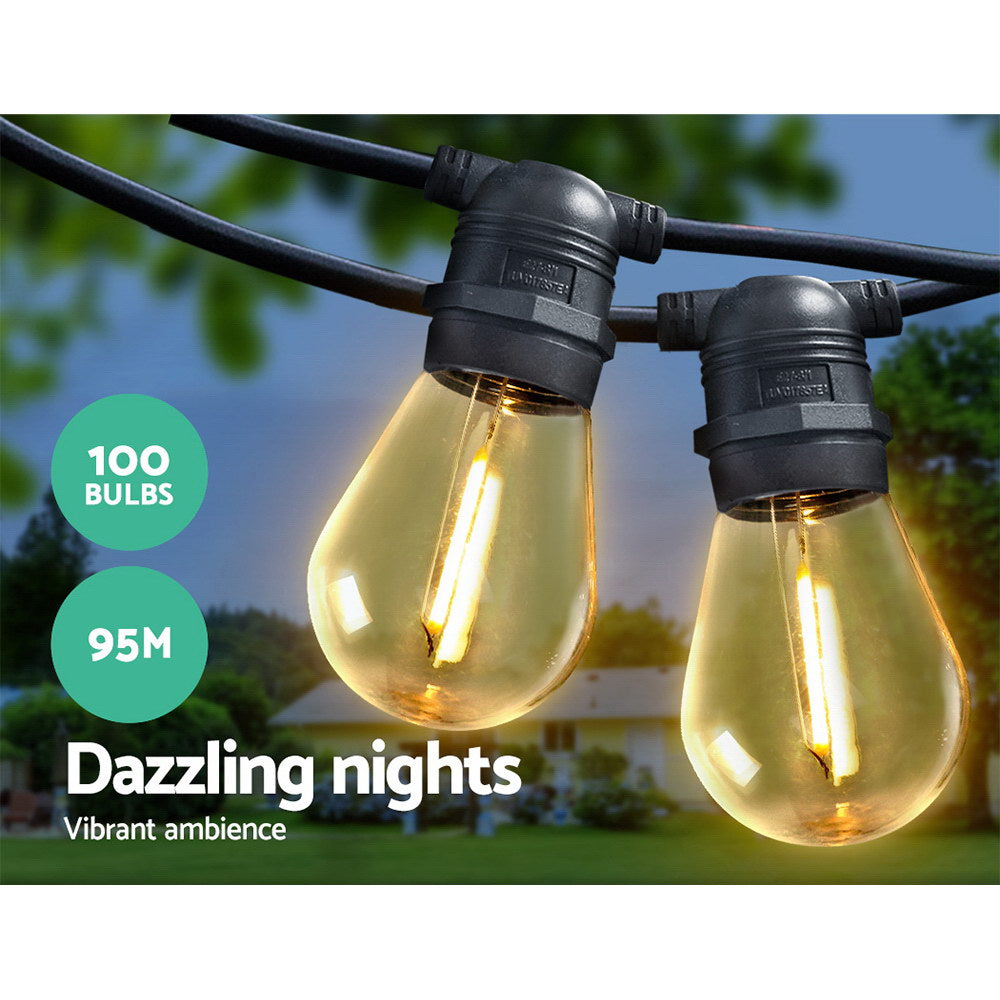 Outdoor Decorations & Lights: 95m LED Festoon String Lights Christmas Decorations Wedding Party Outdoor Garden