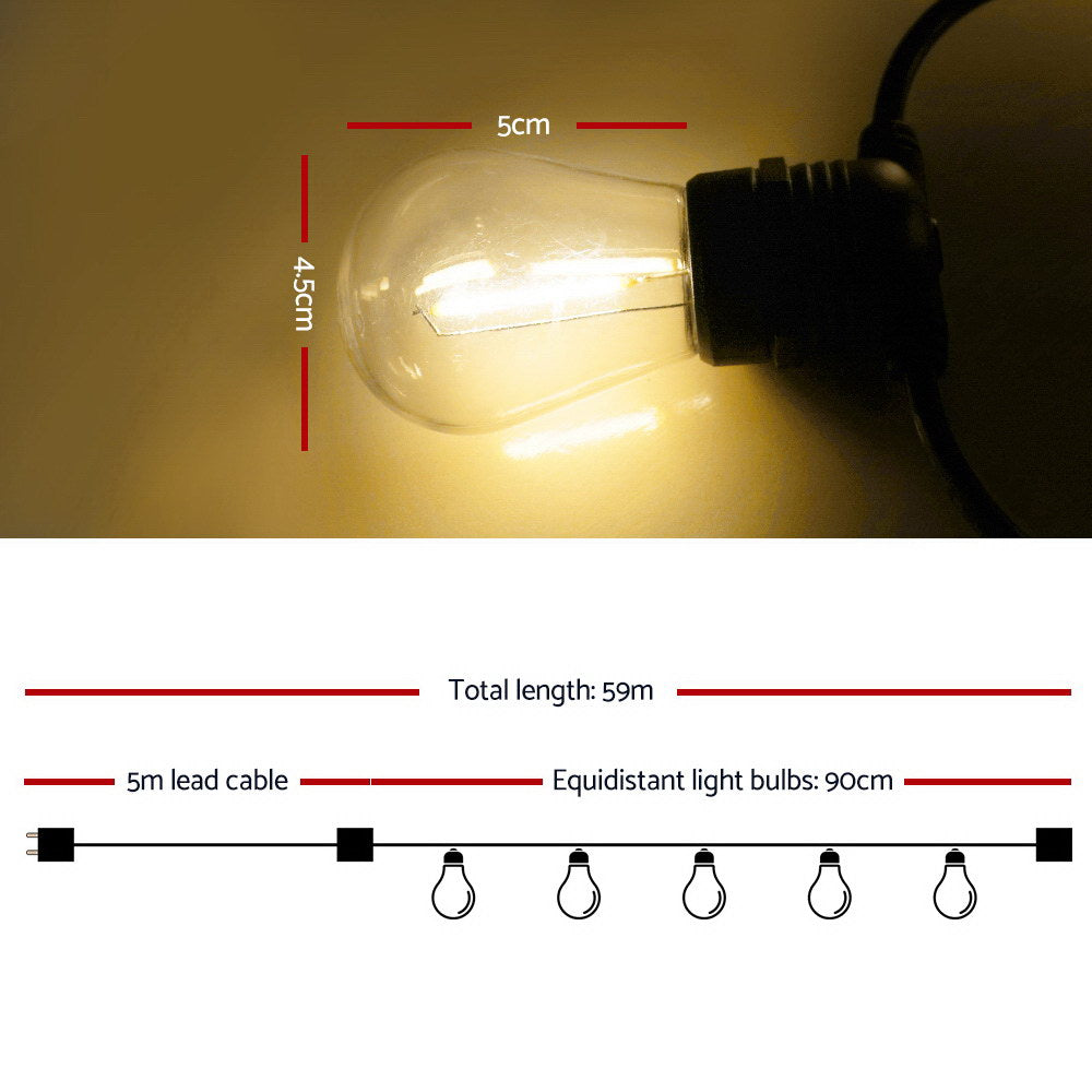 Outdoor Decorations & Lights: 59m LED Festoon String Lights Christmas Decorations Wedding Party Outdoor Garden