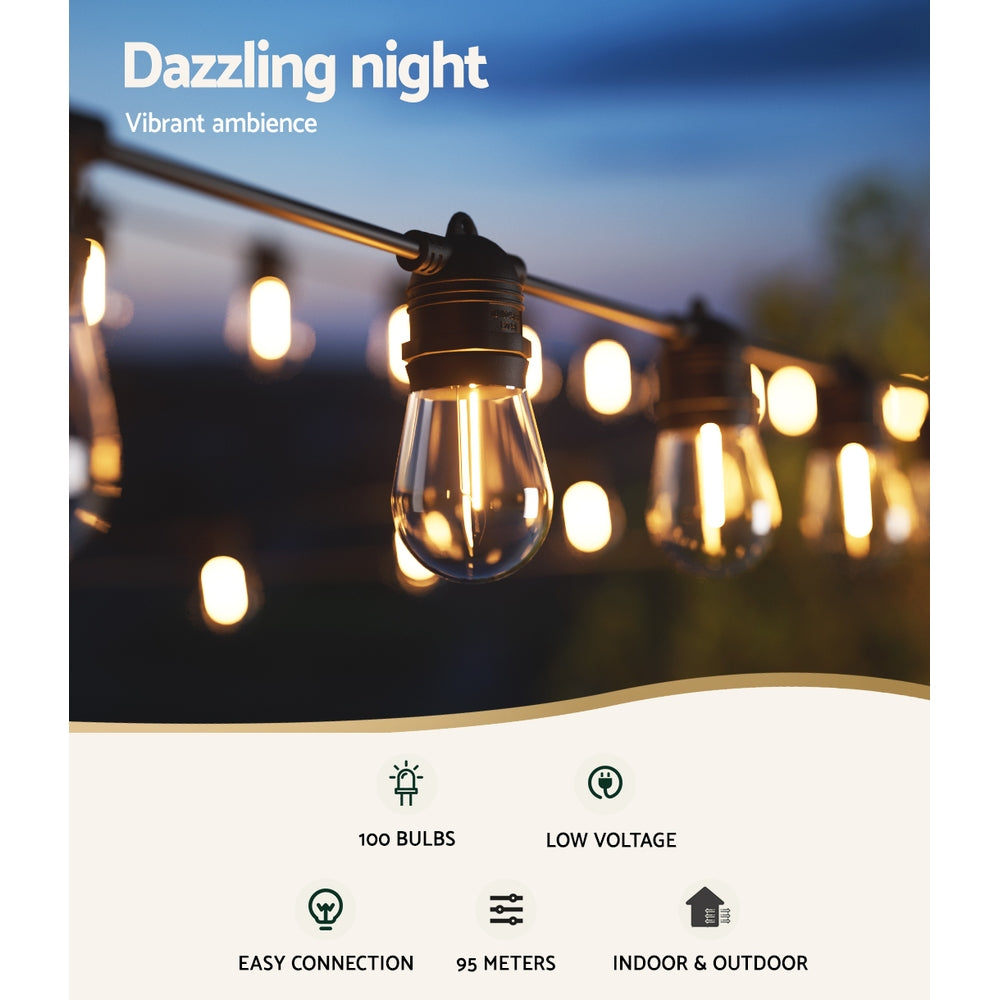 Outdoor Decorations & Lights: 91m Festoon Lights Christmas Fairy String Lights Outdoor Party Garden Decor