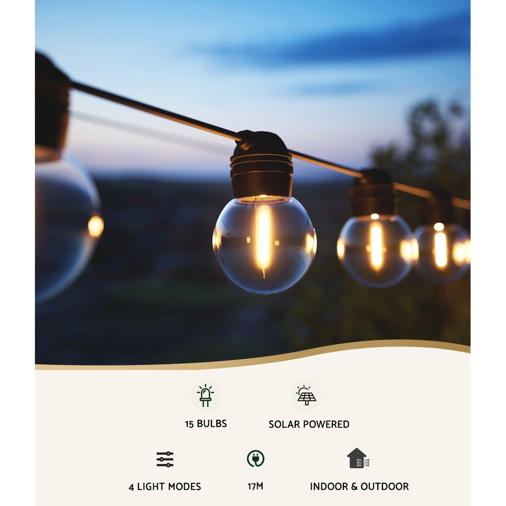 Outdoor Decorations & Lights: 17m Solar Festoon Lights Outdoor LED String Light Christmas Wedding Decor 2 Pack