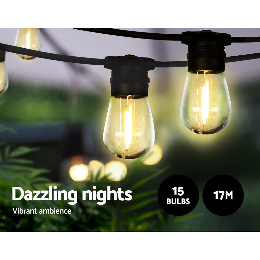 Outdoor Decorations & Lights: 17m Solar Festoon Lights Outdoor LED String Light Christmas Party Garden Decor