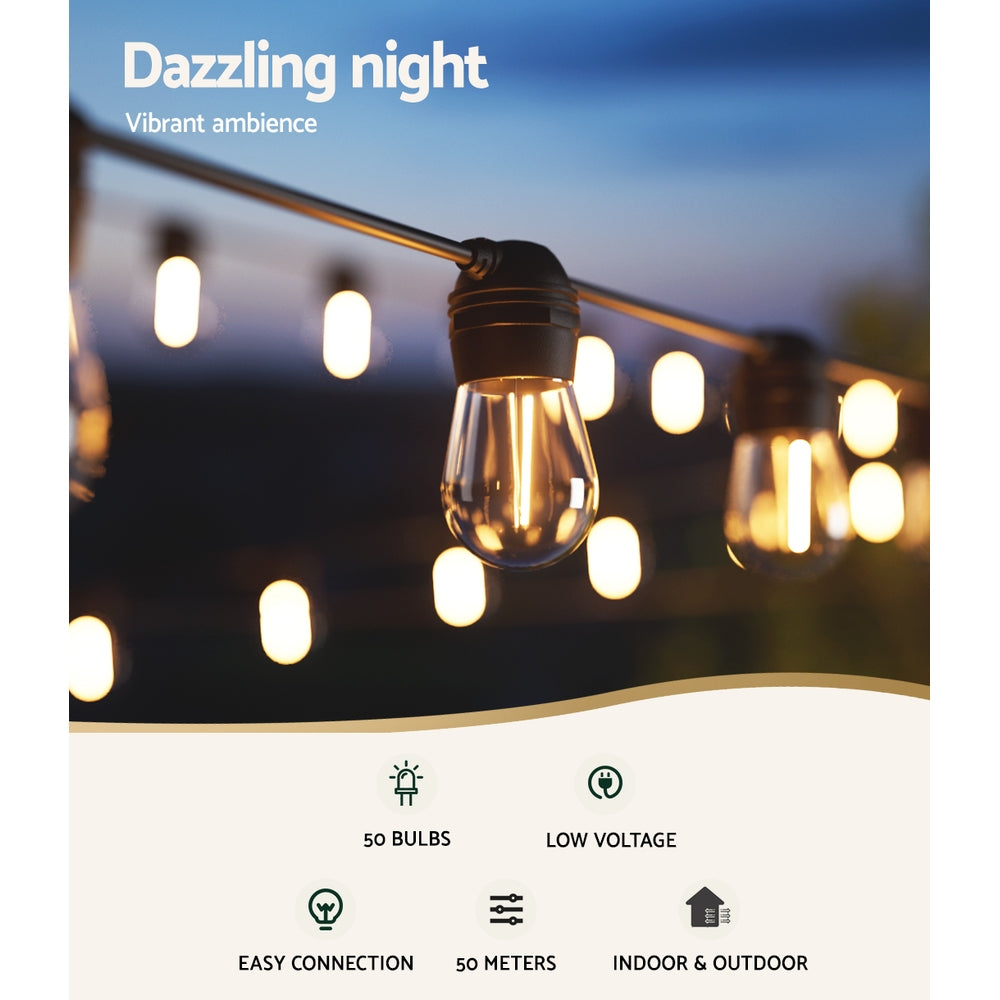 Outdoor Decorations & Lights: 50m Solar Festoon Lights Outdoor LED String Light Christmas Party Decorations