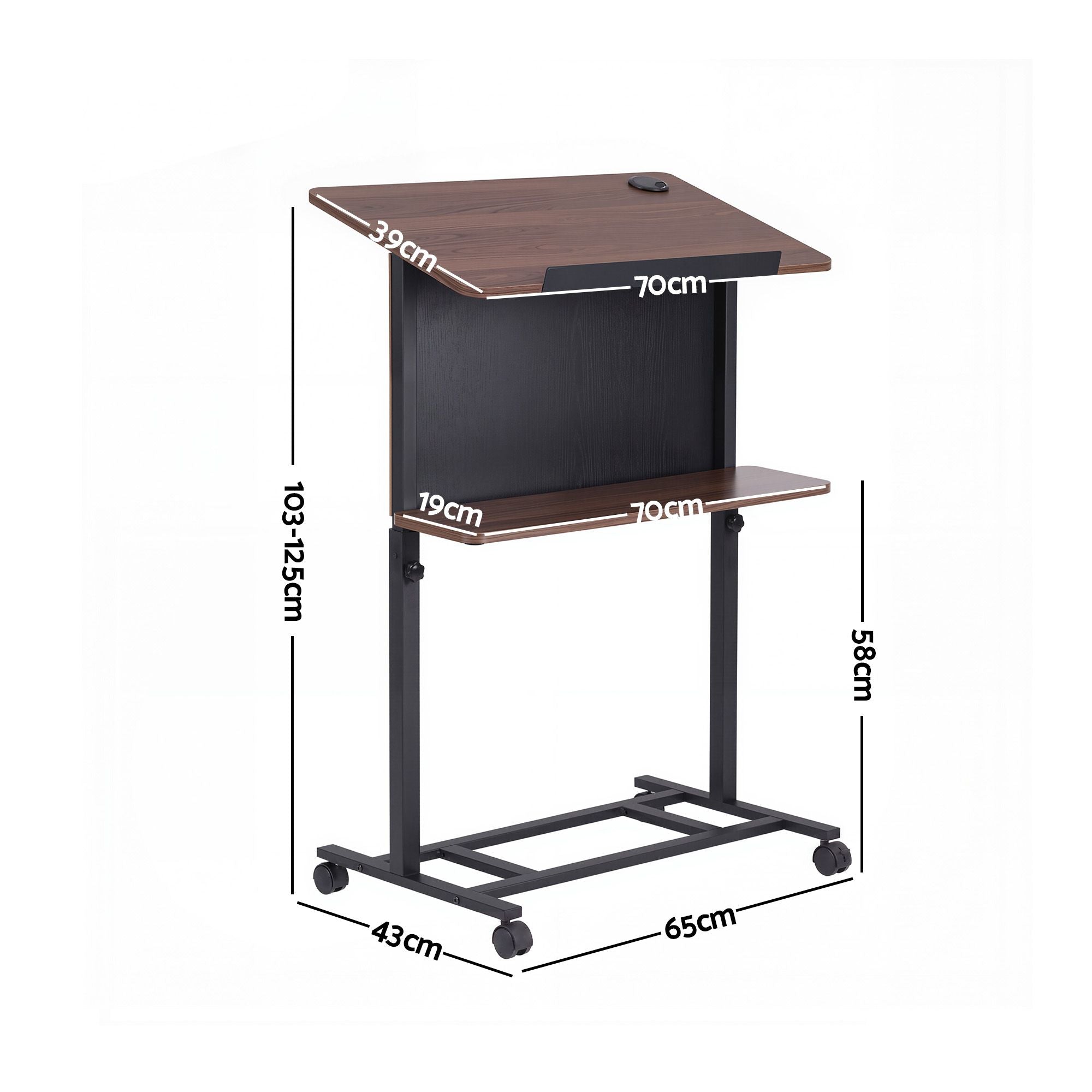 Artiss Mobile Lectern Podium Stand with Storage Shelf Height Adjustable Laptop Desk Black & Walnut