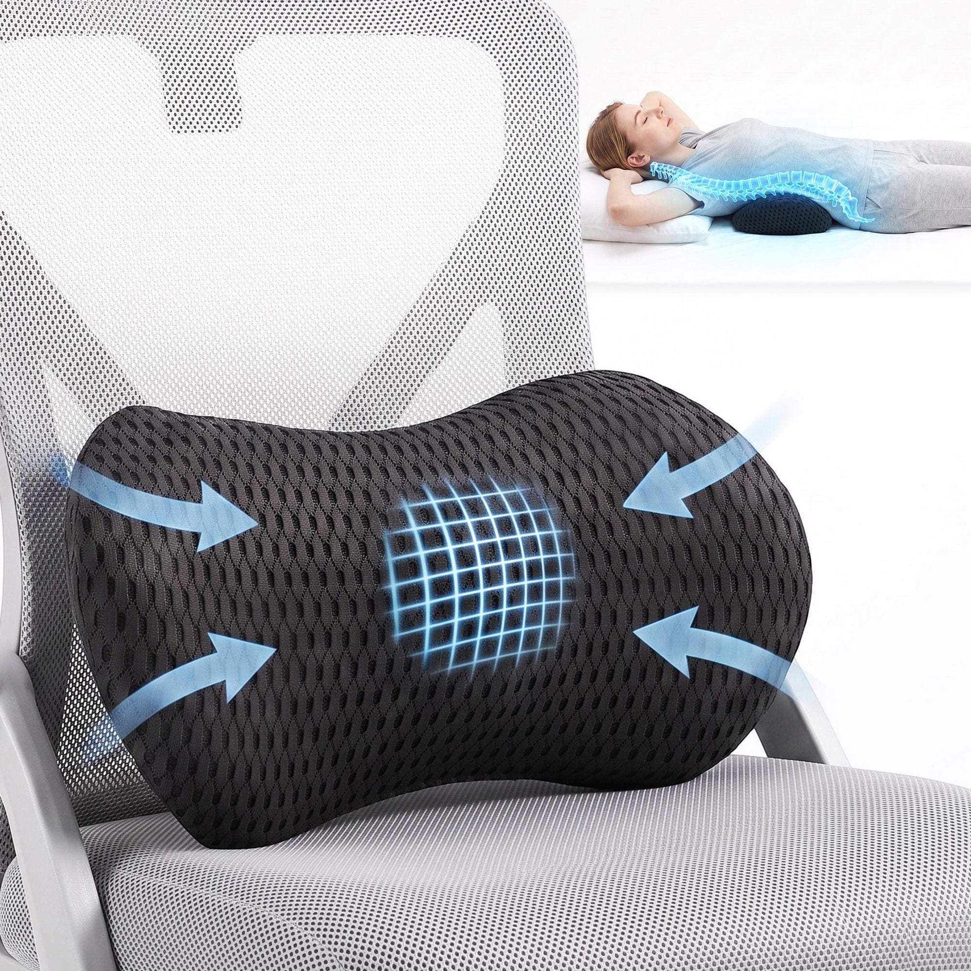 Artiss Lumbar Support Pillow for Office Chair and Car Ergonomic Memory Foam Lumbar Pillow for Lower Back, Breathable Back Support Pillow for Car Seat, Bed and Recliner