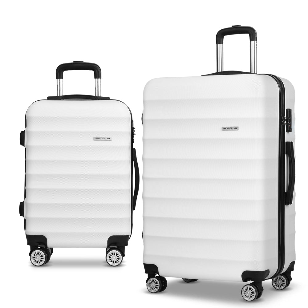 Suitcases: Wanderlite 2Set 20-28 Inch Luggage with TSA Lock Spinner Travel Suitcase Carry On Hard Shell Luggage Case White