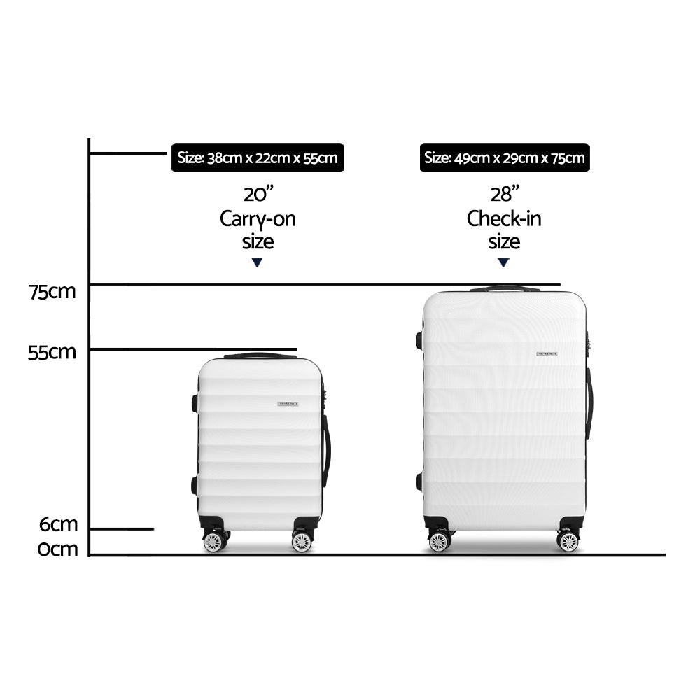 Suitcases: Wanderlite 2Set 20-28 Inch Luggage with TSA Lock Spinner Travel Suitcase Carry On Hard Shell Luggage Case White