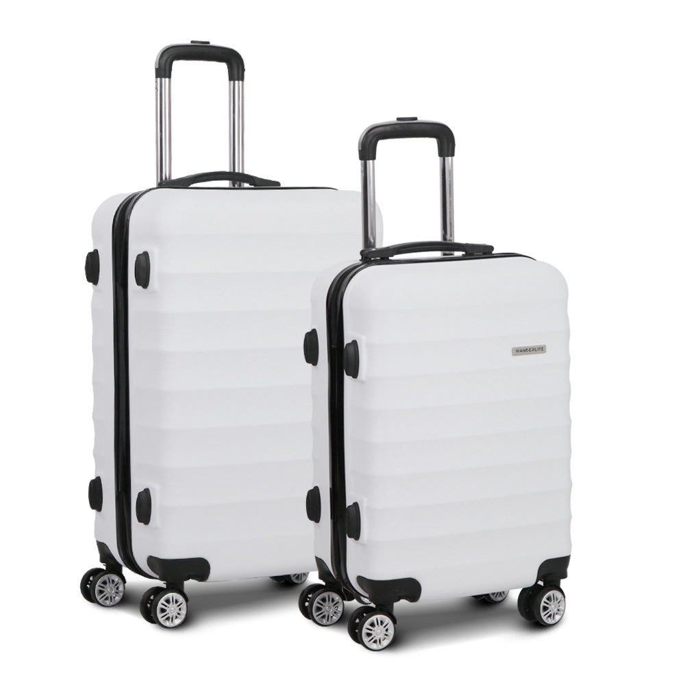 Suitcases: Wanderlite 2Set 20-28 Inch Luggage with TSA Lock Spinner Travel Suitcase Carry On Hard Shell Luggage Case White
