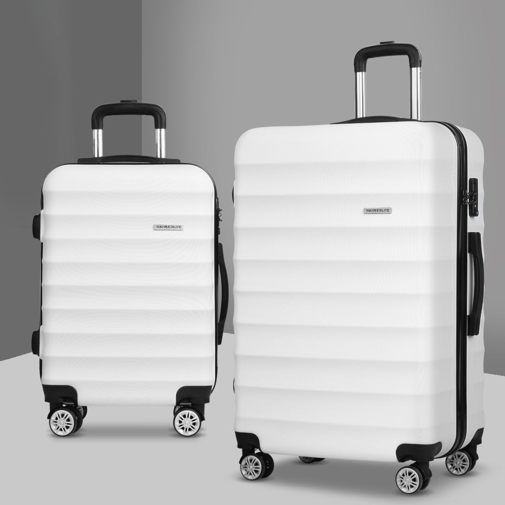 Suitcases: Wanderlite 2Set 20-28 Inch Luggage with TSA Lock Spinner Travel Suitcase Carry On Hard Shell Luggage Case White