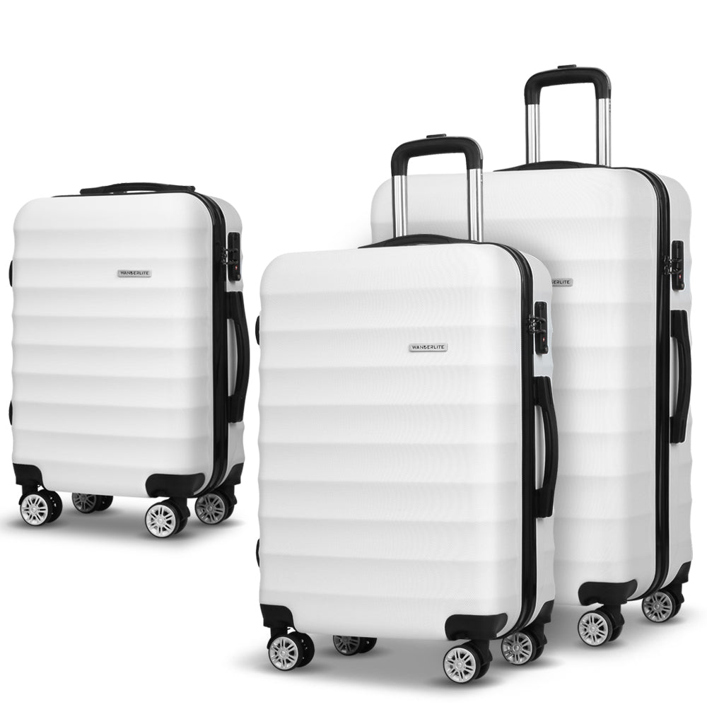 Suitcases: Wanderlite 3Set 20-24-28 Inch Luggage with TSA Lock Spinner Travel Suitcase Carry On Hard Shell Luggage Case White
