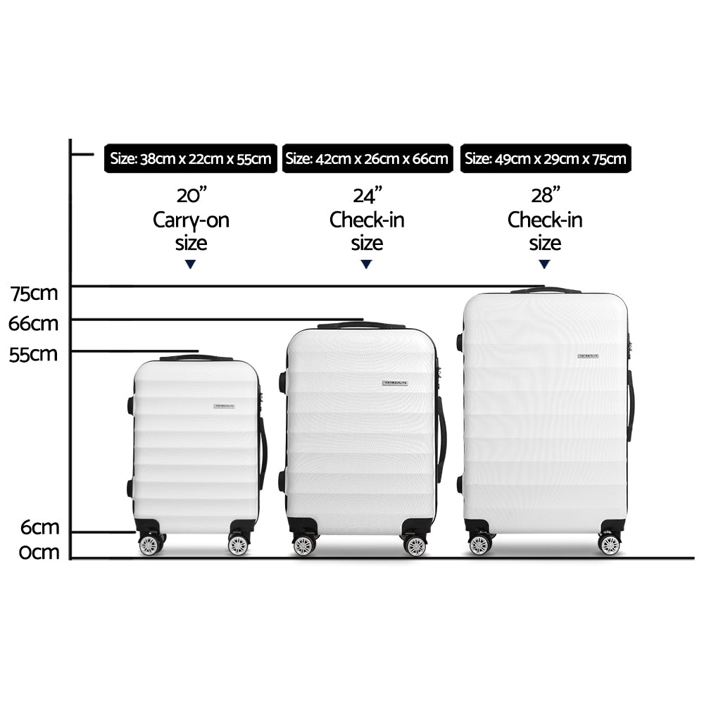 Suitcases: Wanderlite 3Set 20-24-28 Inch Luggage with TSA Lock Spinner Travel Suitcase Carry On Hard Shell Luggage Case White