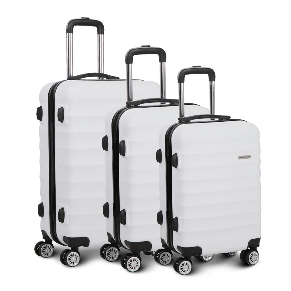 Suitcases: Wanderlite 3Set 20-24-28 Inch Luggage with TSA Lock Spinner Travel Suitcase Carry On Hard Shell Luggage Case White