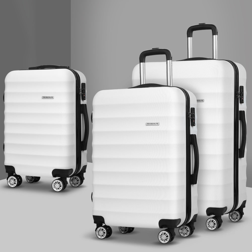 Suitcases: Wanderlite 3Set 20-24-28 Inch Luggage with TSA Lock Spinner Travel Suitcase Carry On Hard Shell Luggage Case White