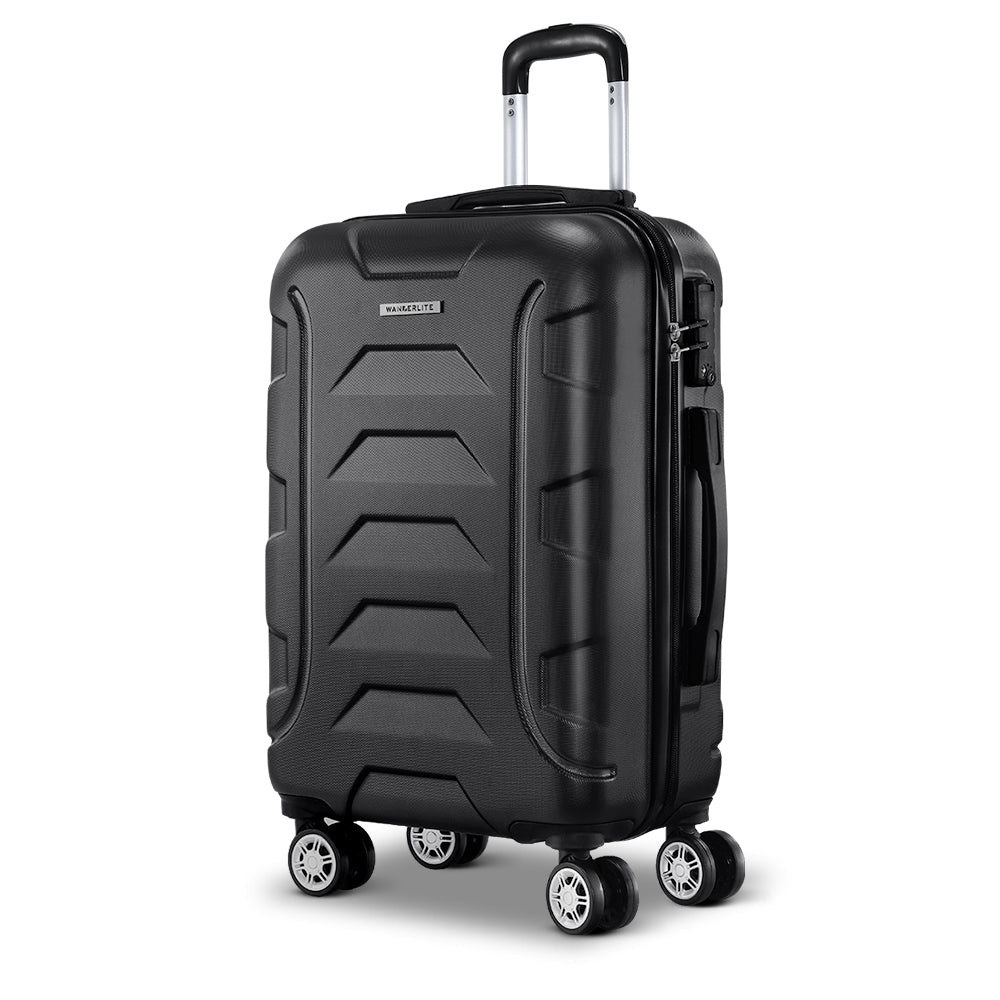 Suitcases: Wanderlite 20 Inch Luggage with Zipper Lock Travel Suitcase Carry On Hard Shell Luggage Case Black