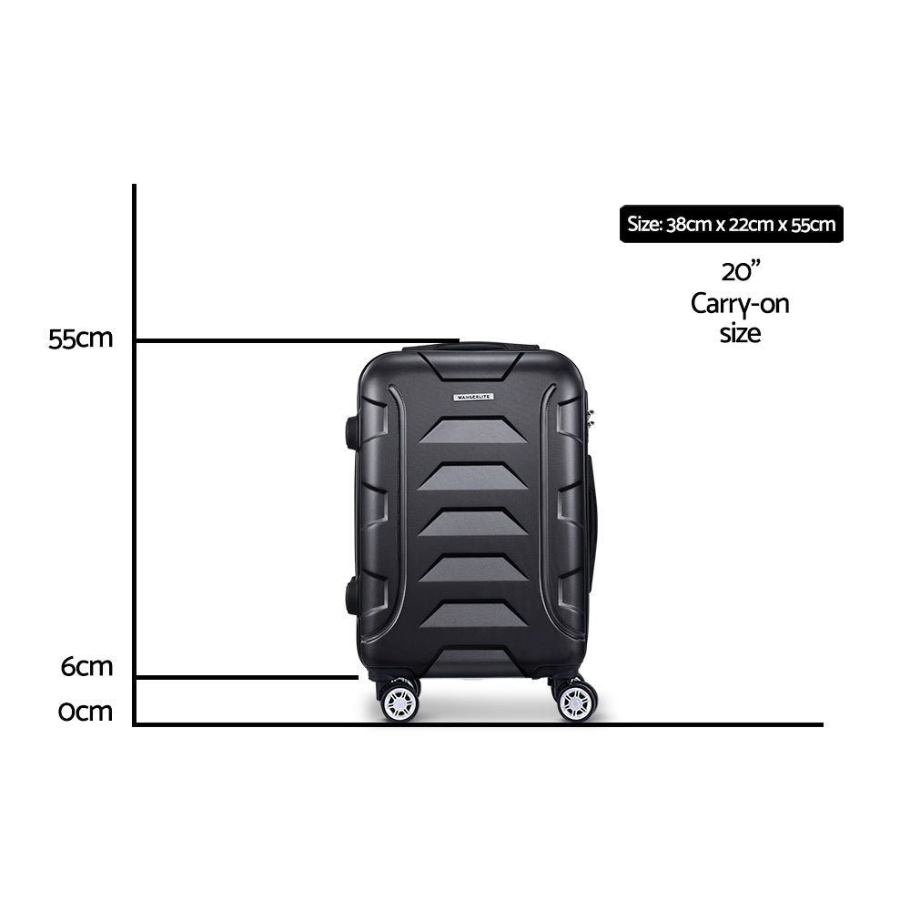 Suitcases: Wanderlite 20 Inch Luggage with Zipper Lock Travel Suitcase Carry On Hard Shell Luggage Case Black