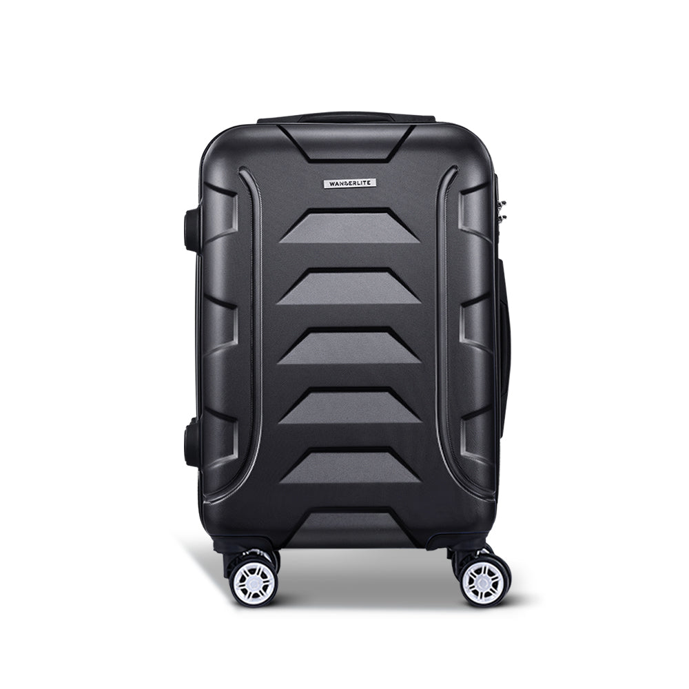 Suitcases: Wanderlite 20 Inch Luggage with Zipper Lock Travel Suitcase Carry On Hard Shell Luggage Case Black