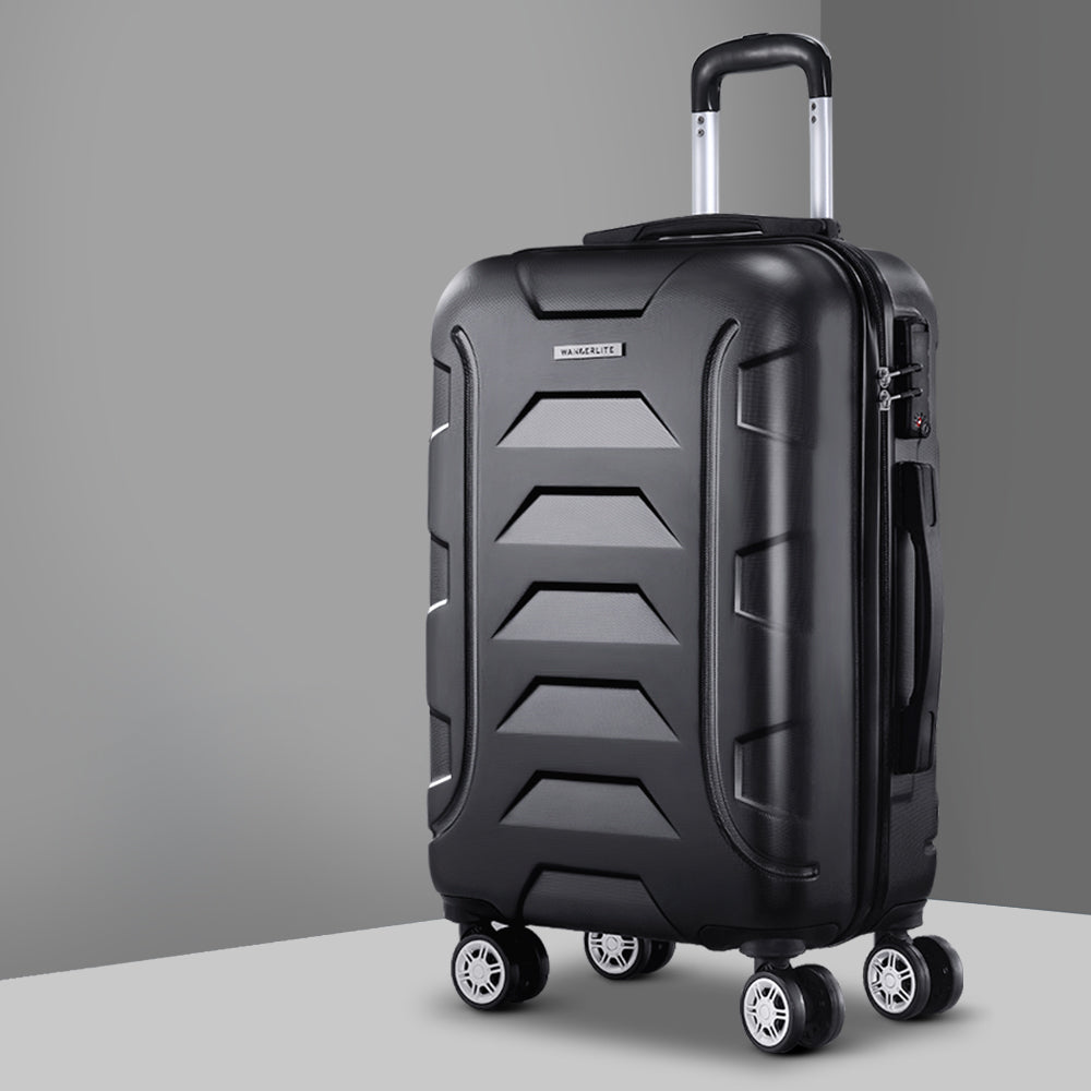Suitcases: Wanderlite 20 Inch Luggage with Zipper Lock Travel Suitcase Carry On Hard Shell Luggage Case Black