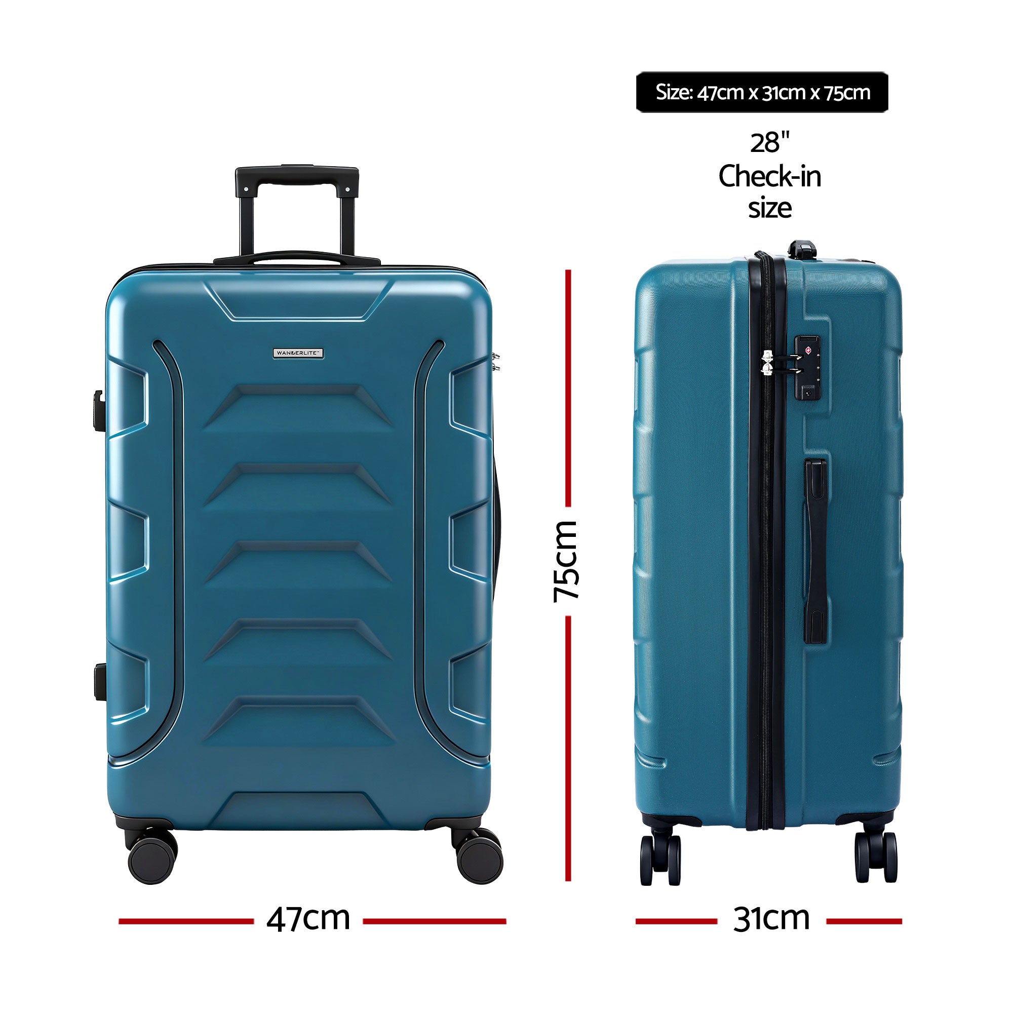 Suitcases: Wanderlite 28" Luggage Suitcase Trolley Travel TSA Lightweight Hard Case Teal
