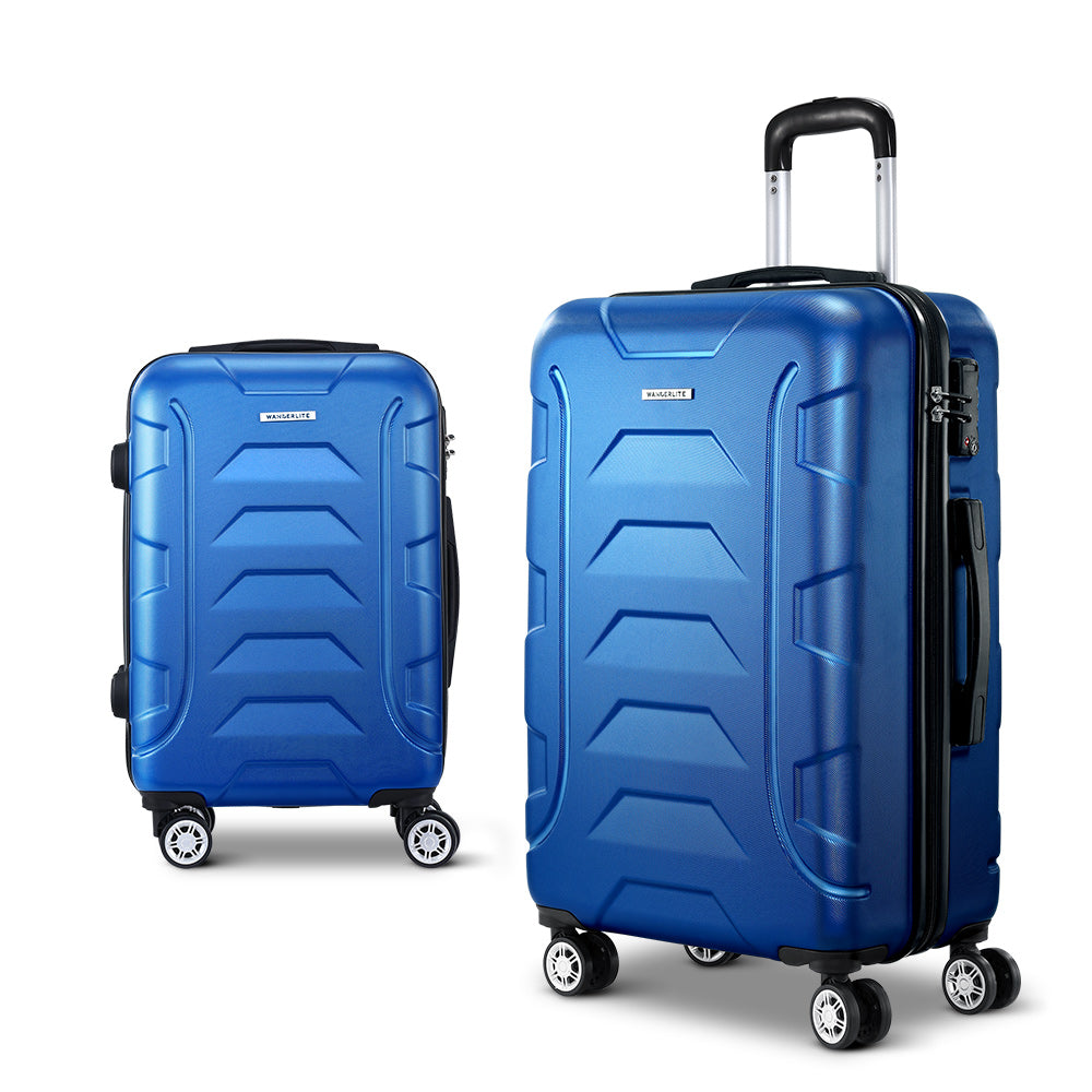 Suitcases: Wanderlite 2Set 20-28 Inch Luggage with TSA Lock Spinner Carry On Hard Shell Travel Suitcase Luggage Case Blue