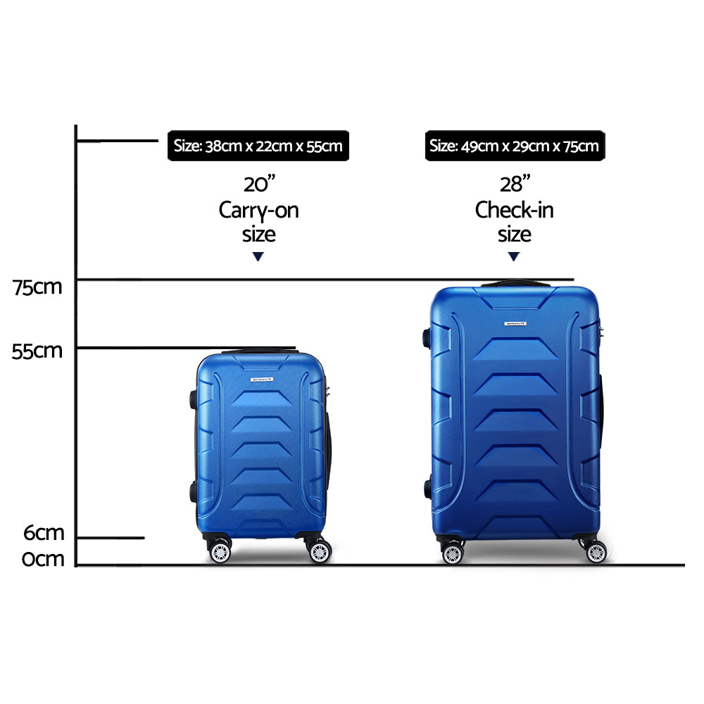 Suitcases: Wanderlite 2Set 20-28 Inch Luggage with TSA Lock Spinner Carry On Hard Shell Travel Suitcase Luggage Case Blue