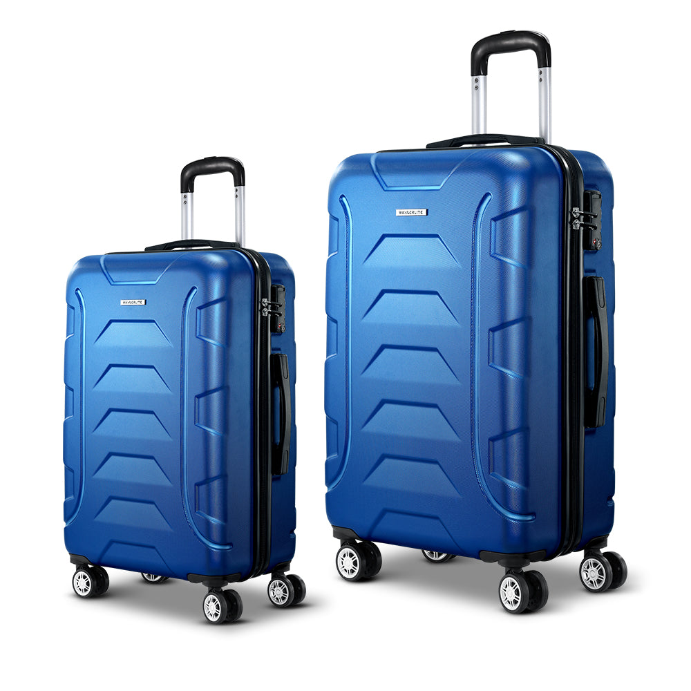 Suitcases: Wanderlite 2Set 20-28 Inch Luggage with TSA Lock Spinner Carry On Hard Shell Travel Suitcase Luggage Case Blue