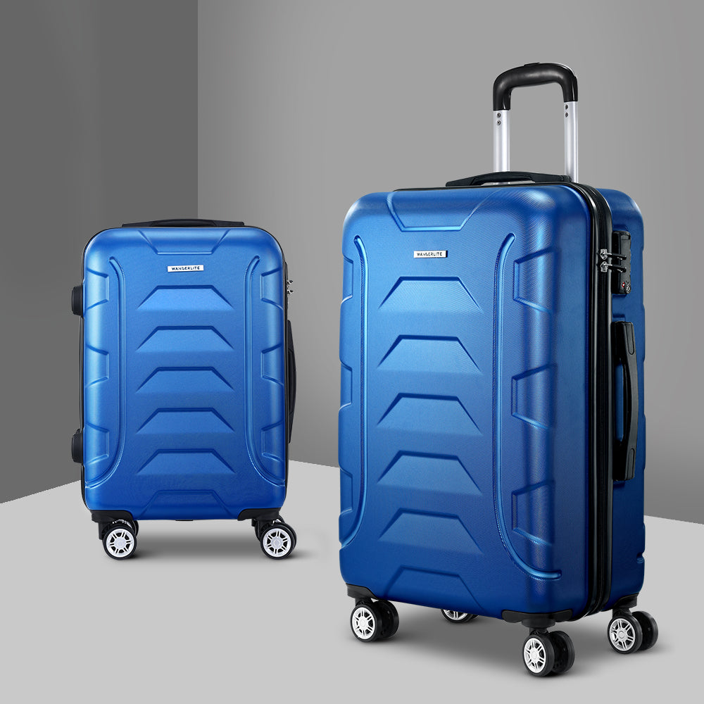 Suitcases: Wanderlite 2Set 20-28 Inch Luggage with TSA Lock Spinner Carry On Hard Shell Travel Suitcase Luggage Case Blue
