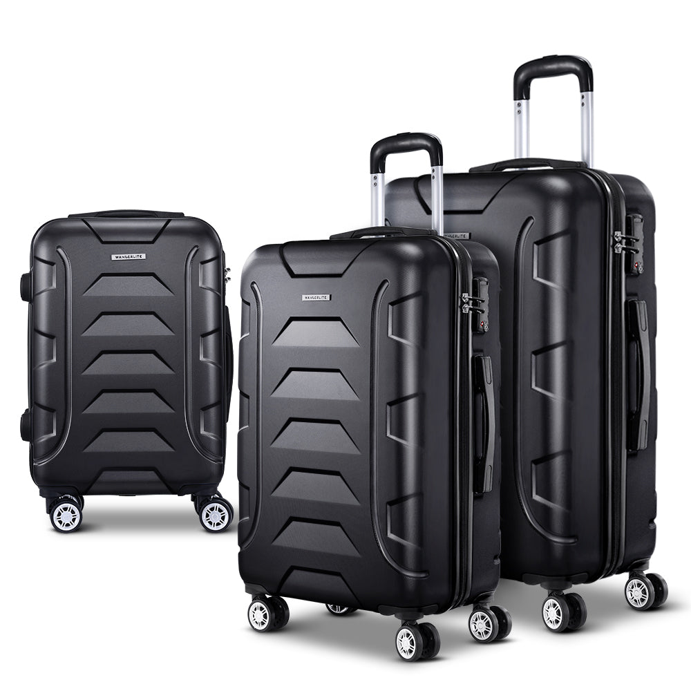 Suitcases: Wanderlite 3Set 20-24-28 Inch Luggage with TSA Lock Spinner Carry On Hard Shell Travel Suitcase Luggage Case Black