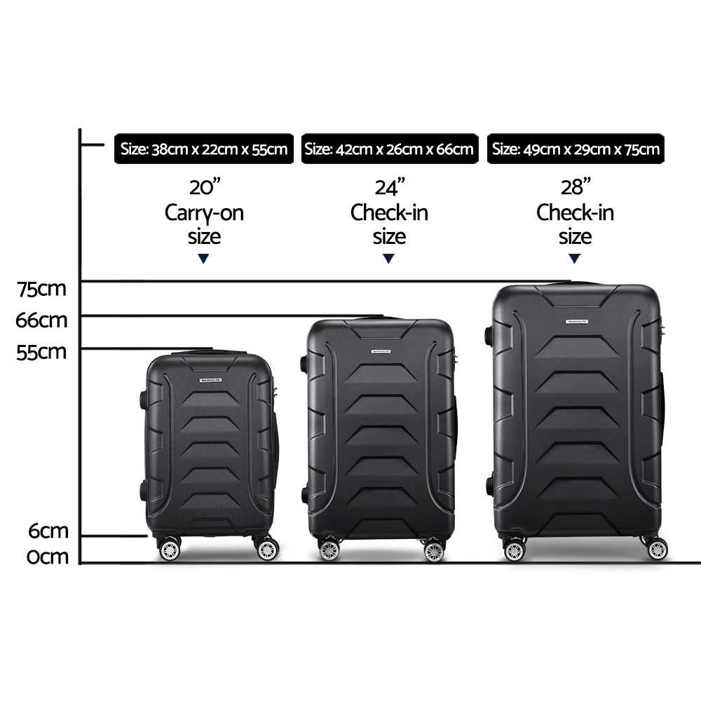 Suitcases: Wanderlite 3Set 20-24-28 Inch Luggage with TSA Lock Spinner Carry On Hard Shell Travel Suitcase Luggage Case Black