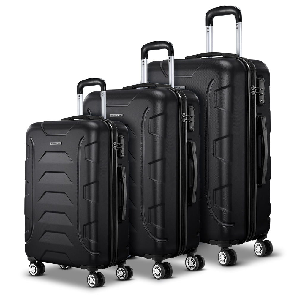Suitcases: Wanderlite 3Set 20-24-28 Inch Luggage with TSA Lock Spinner Carry On Hard Shell Travel Suitcase Luggage Case Black