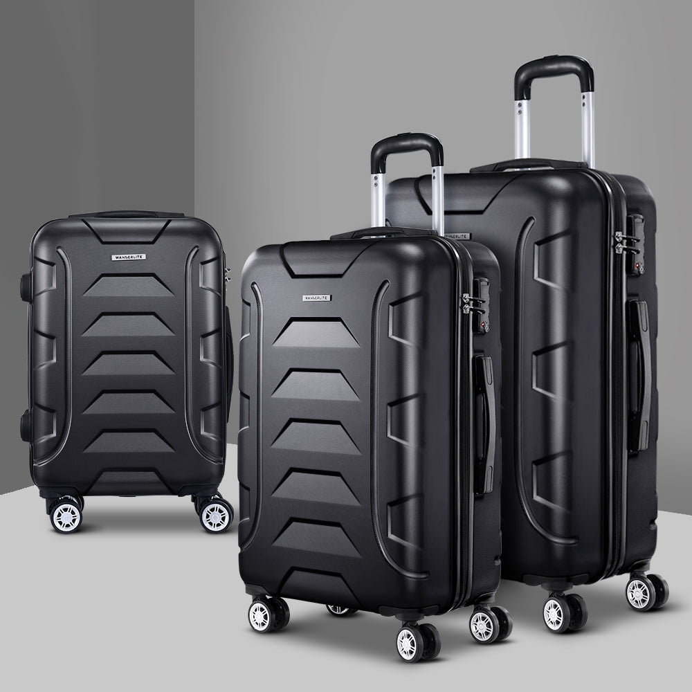 Suitcases: Wanderlite 3Set 20-24-28 Inch Luggage with TSA Lock Spinner Carry On Hard Shell Travel Suitcase Luggage Case Black