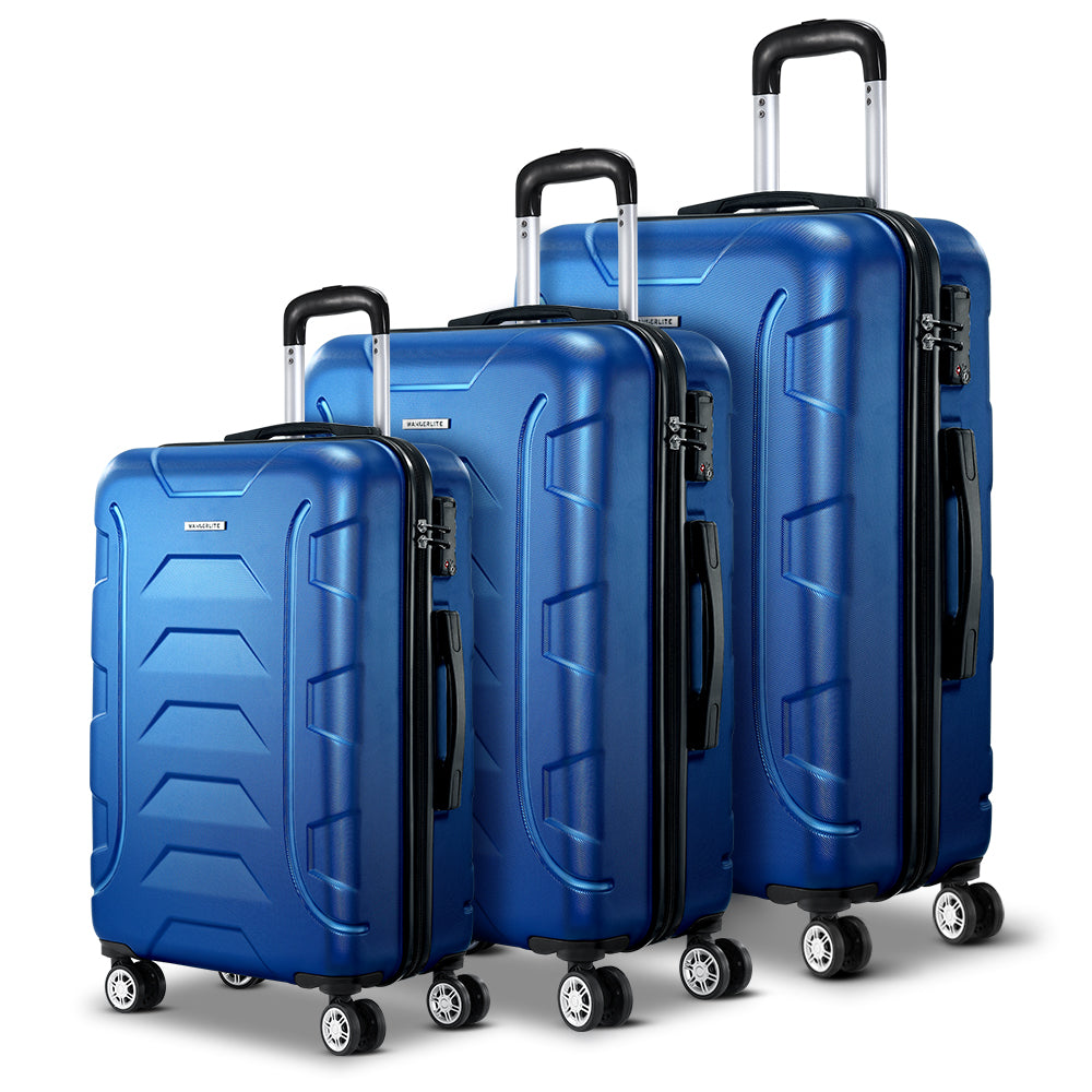 Suitcases: Wanderlite 3Set 20-24-28 Inch Luggage with TSA Lock Spinner Carry On Hard Shell Travel Suitcase Luggage Case Blue