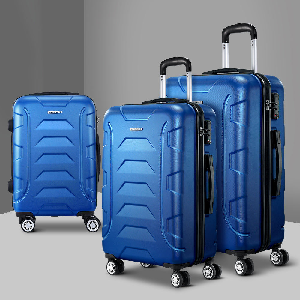 Suitcases: Wanderlite 3Set 20-24-28 Inch Luggage with TSA Lock Spinner Carry On Hard Shell Travel Suitcase Luggage Case Blue