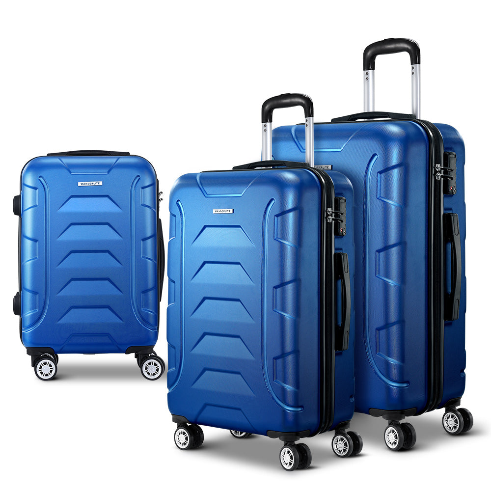 Suitcases: Wanderlite 3Set 20-24-28 Inch Luggage with TSA Lock Spinner Carry On Hard Shell Travel Suitcase Luggage Case Blue