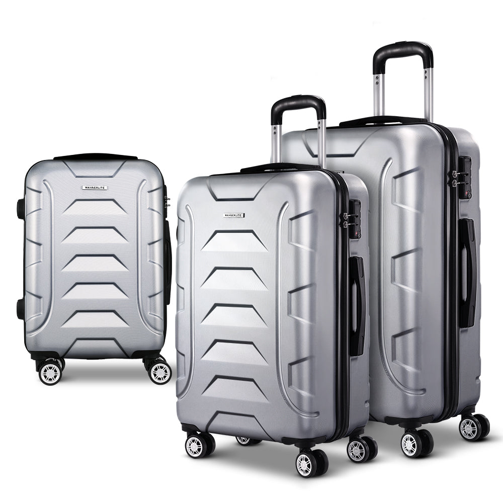 Suitcases: Wanderlite 3Set 20-24-28 Inch Luggage with TSA Lock Spinner Carry On Hard Shell Travel Suitcase Luggage Case Silver