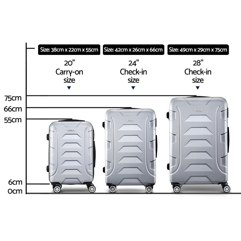 Suitcases: Wanderlite 3Set 20-24-28 Inch Luggage with TSA Lock Spinner Carry On Hard Shell Travel Suitcase Luggage Case Silver