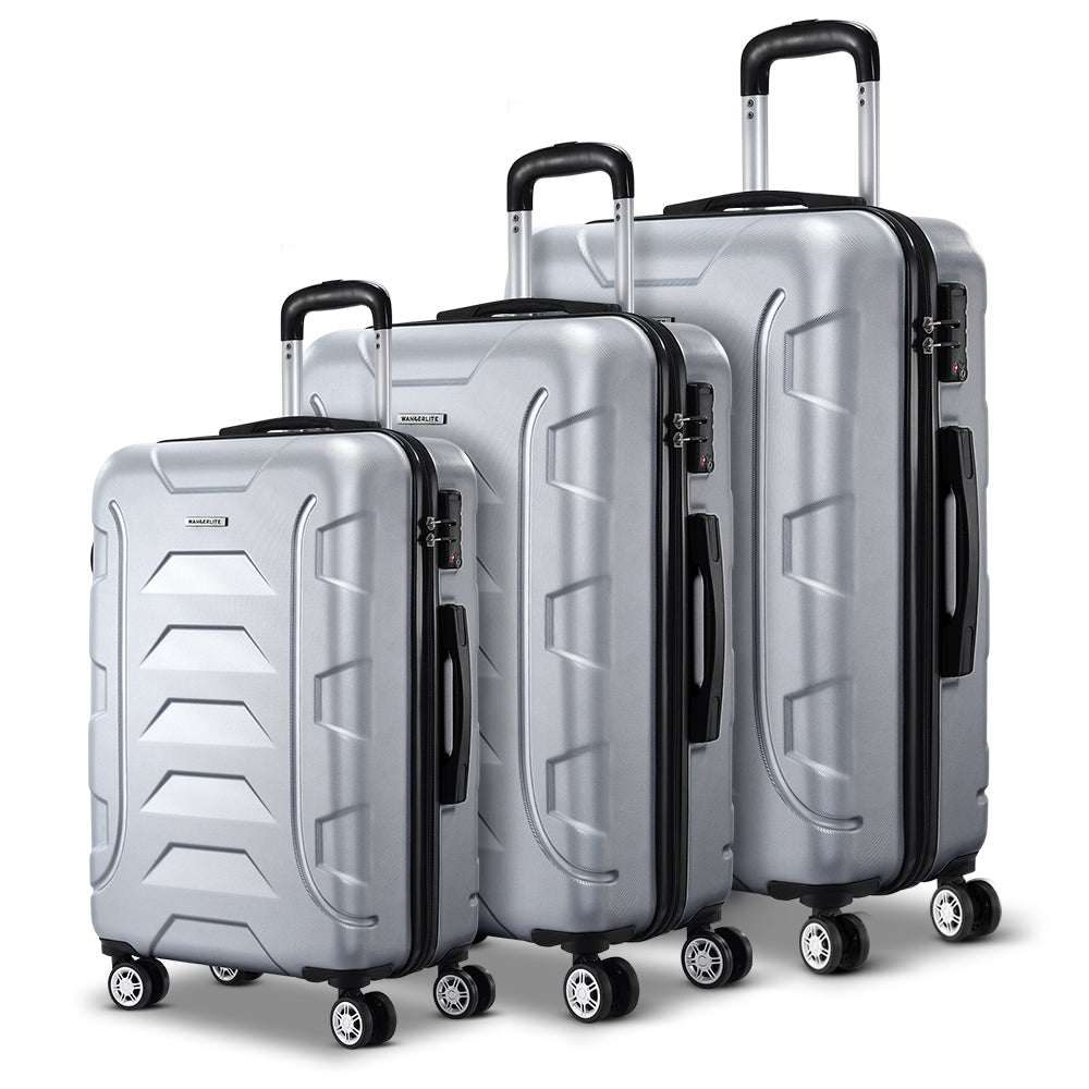Suitcases: Wanderlite 3Set 20-24-28 Inch Luggage with TSA Lock Spinner Carry On Hard Shell Travel Suitcase Luggage Case Silver