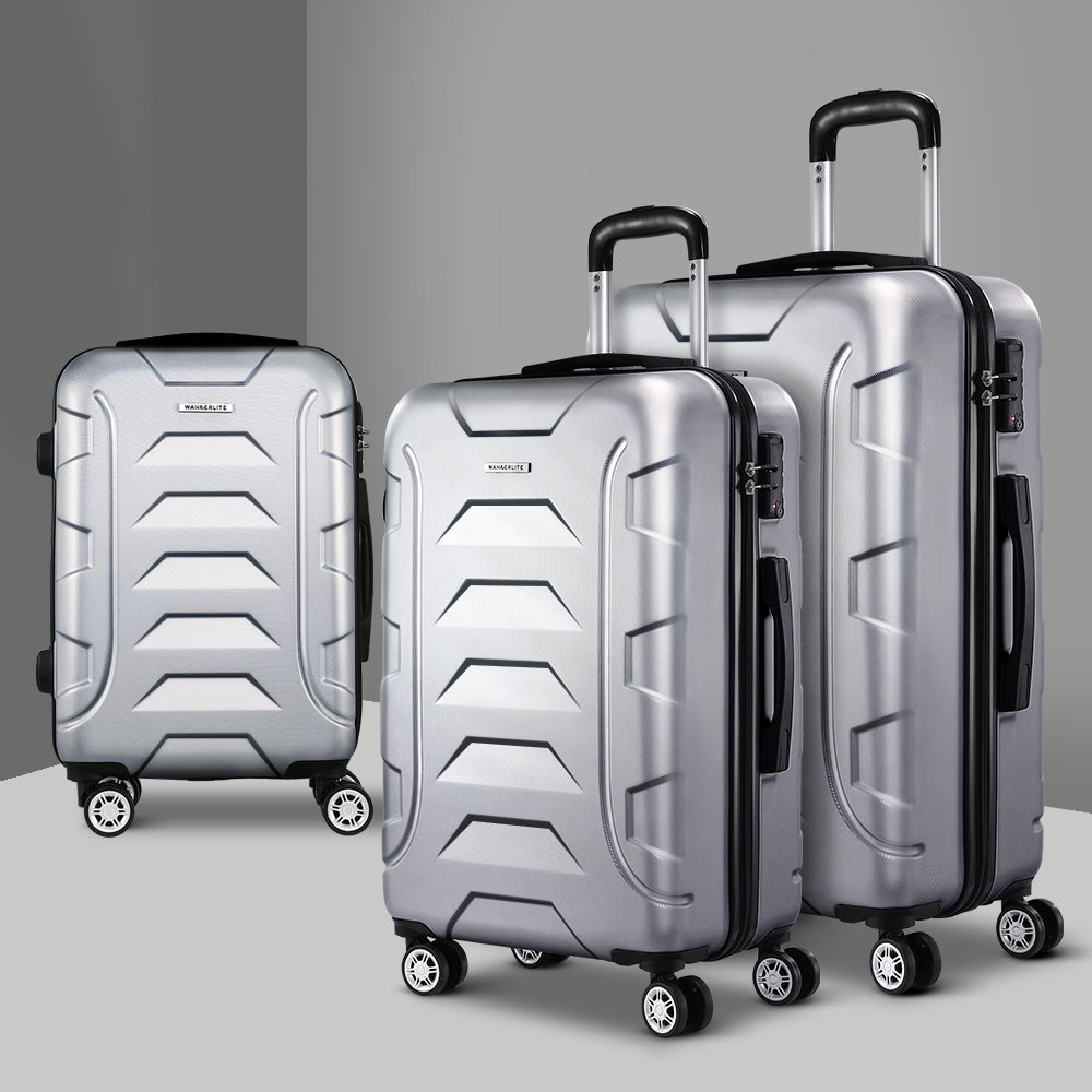 Suitcases: Wanderlite 3Set 20-24-28 Inch Luggage with TSA Lock Spinner Carry On Hard Shell Travel Suitcase Luggage Case Silver