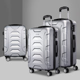 Wanderlite 3pc Luggage Trolley Travel Suitcase Set TSA Hard Case Shell Strap Silver